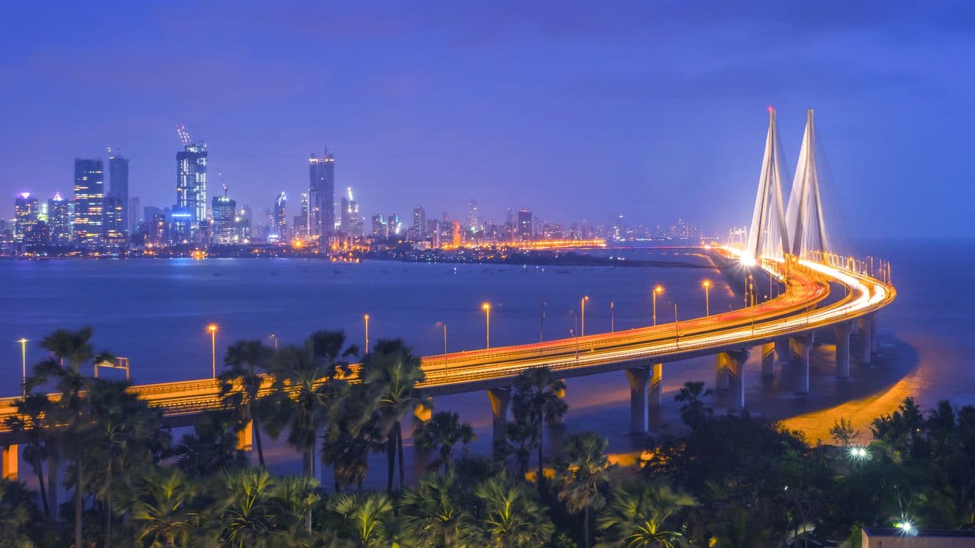 The Bandra-Worli Sea Link and the Mumbai skyline at dusk